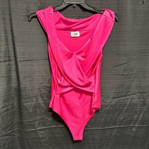 Oops women’s Barbie pink Off Shoulder Crossover Bodysuit / Size L / Box 22-15